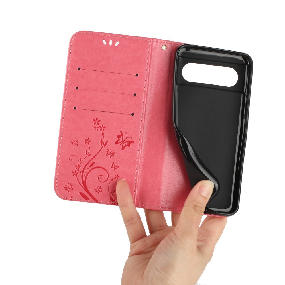 Funda de Cuero con Mariposas Google Pixel 8, Rosa