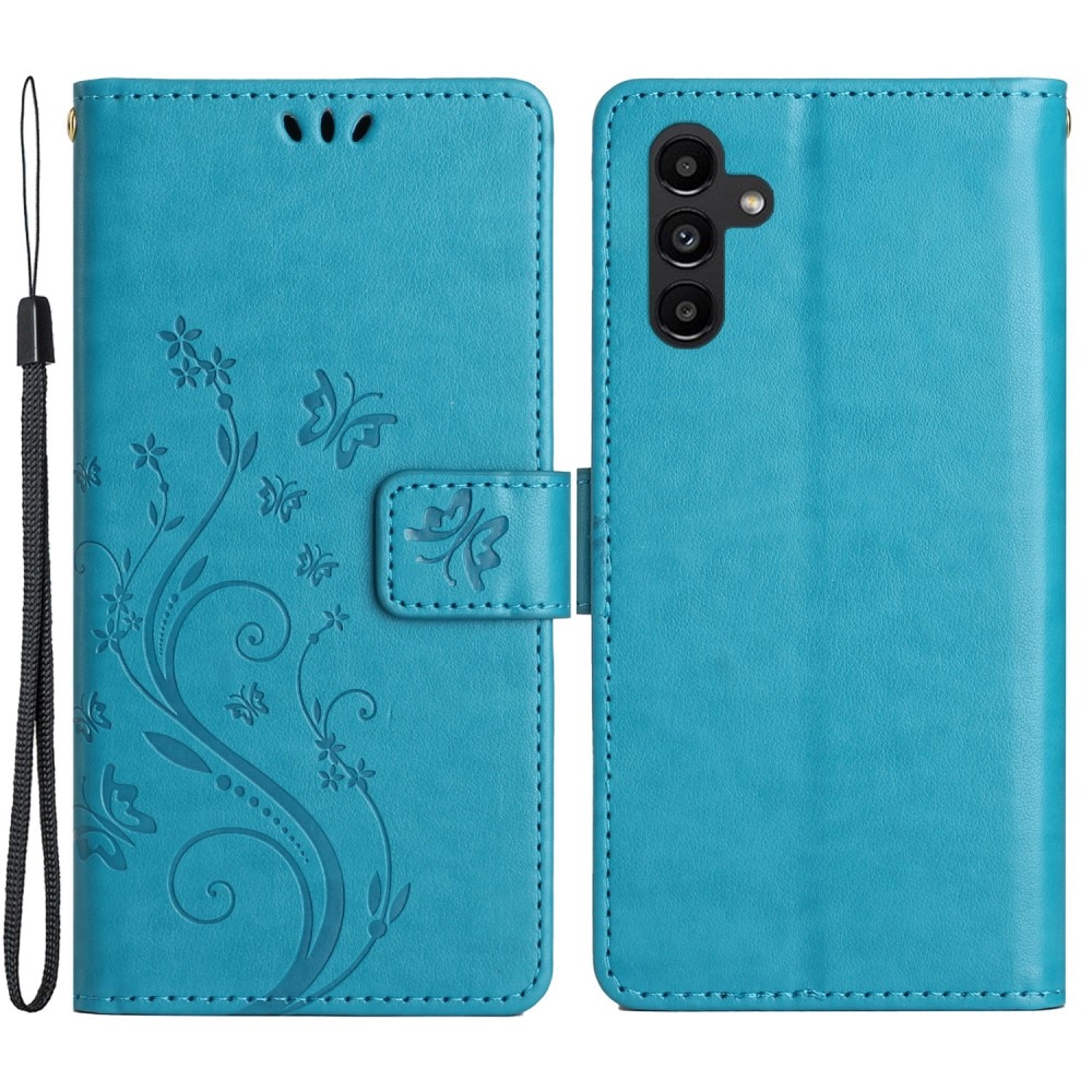 Funda de Cuero con Mariposas Samsung Galaxy A15, azul