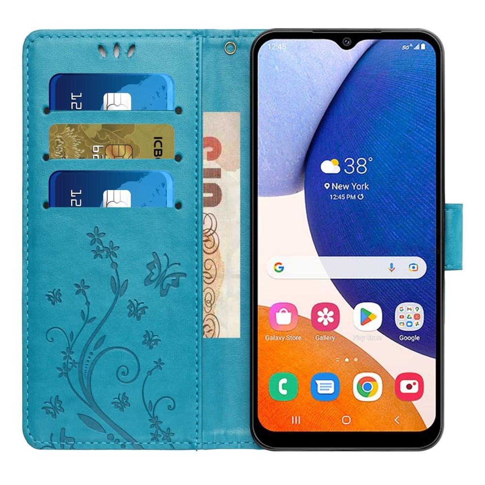 Funda de Cuero con Mariposas Samsung Galaxy A15, azul