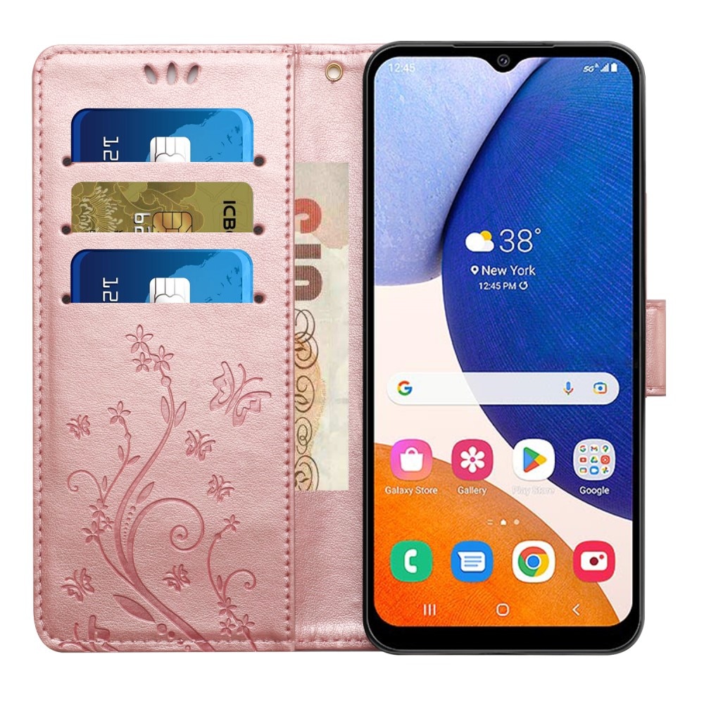 Funda de Cuero con Mariposas Samsung Galaxy A15, Rosa