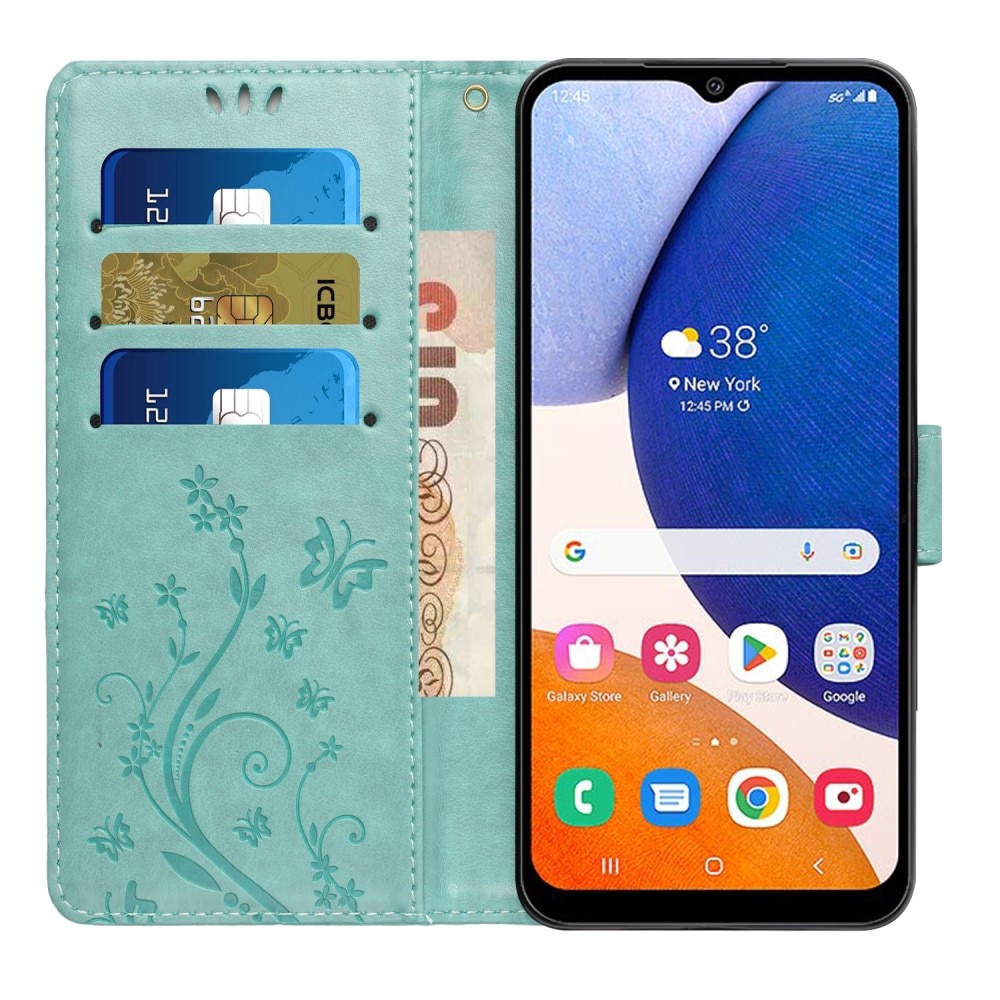 Funda de Cuero con Mariposas Samsung Galaxy A15, verde