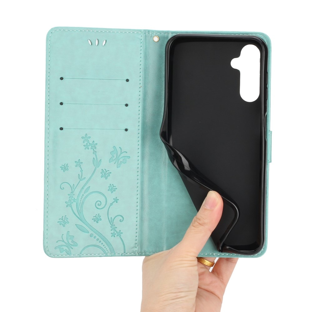 Funda de Cuero con Mariposas Samsung Galaxy A15, Verde