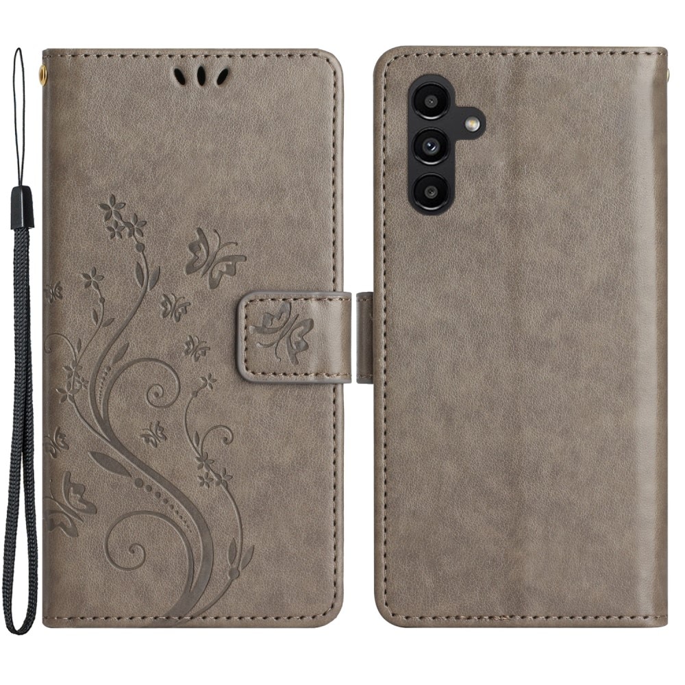 Funda de Cuero con Mariposas Samsung Galaxy A15, Gris