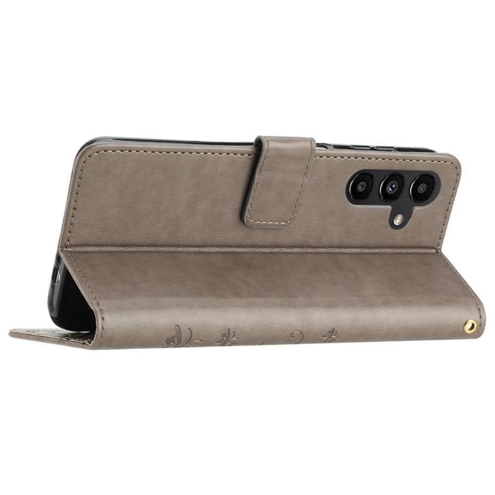 Funda de Cuero con Mariposas Samsung Galaxy A15, Gris