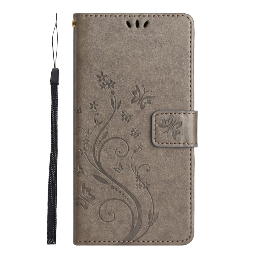 Funda de Cuero con Mariposas Samsung Galaxy A15, Gris