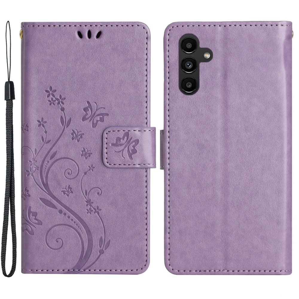 Funda de Cuero con Mariposas Samsung Galaxy A15, Púrpura