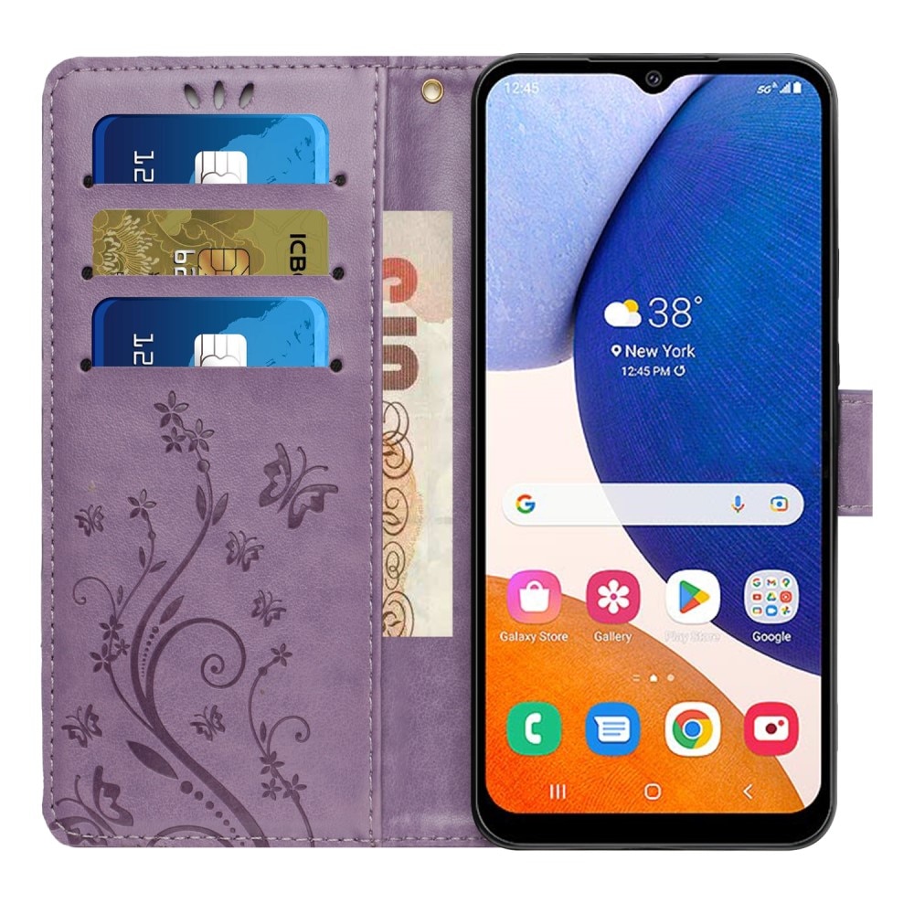 Funda de Cuero con Mariposas Samsung Galaxy A15, Púrpura