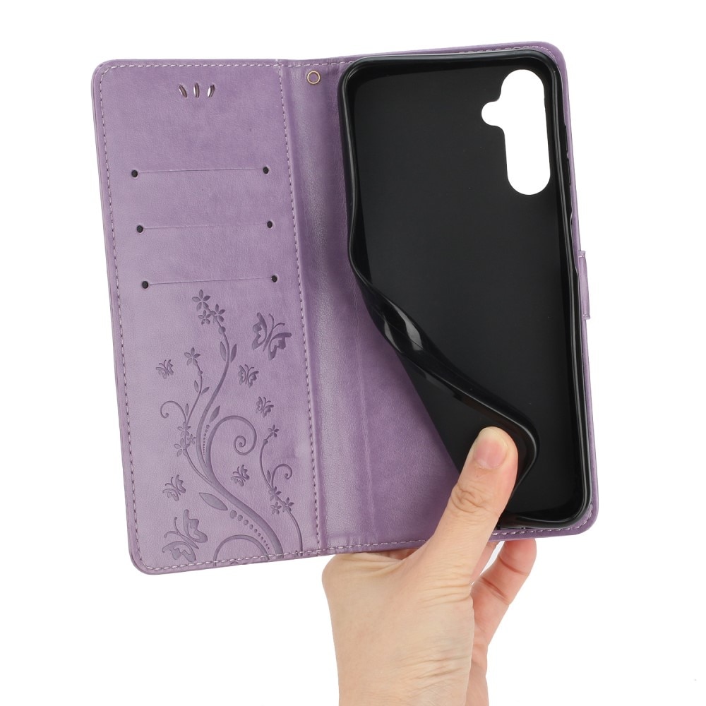 Funda de Cuero con Mariposas Samsung Galaxy A15, Púrpura