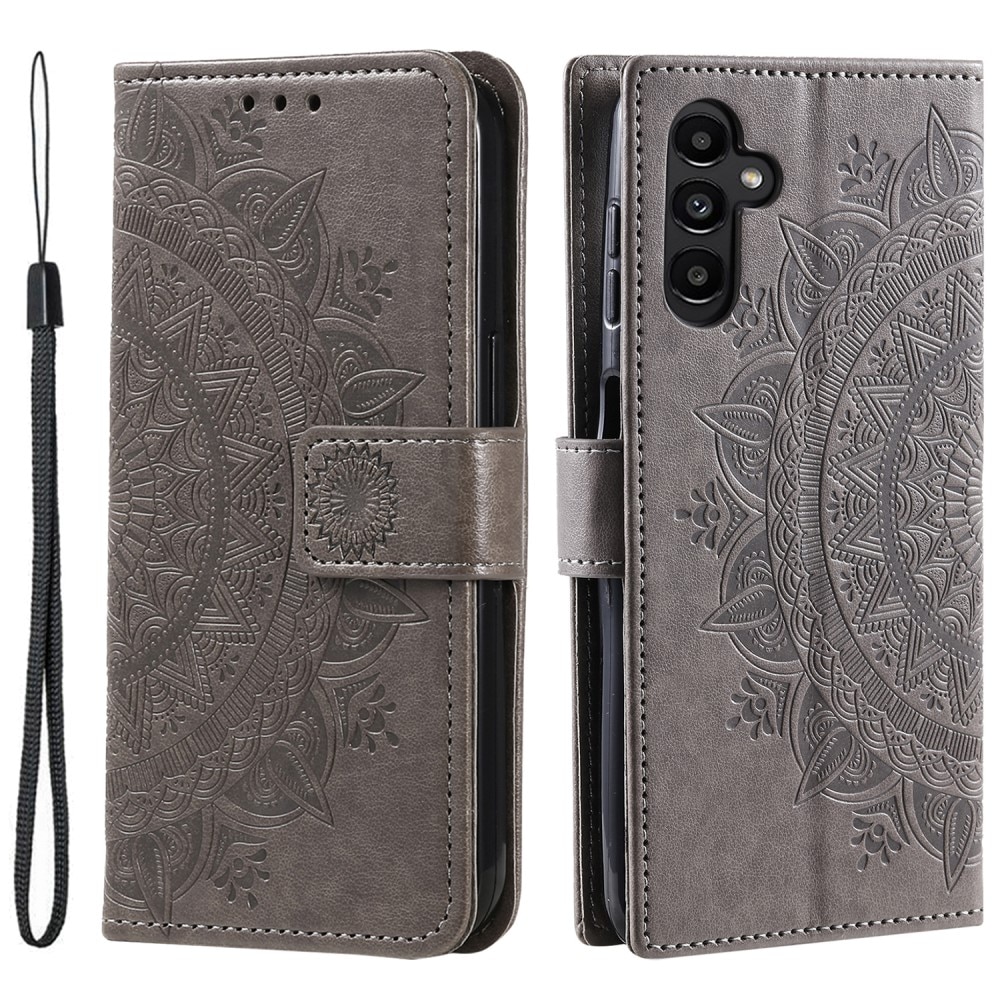 Funda de Cuero Mandala Samsung Galaxy S24 gris