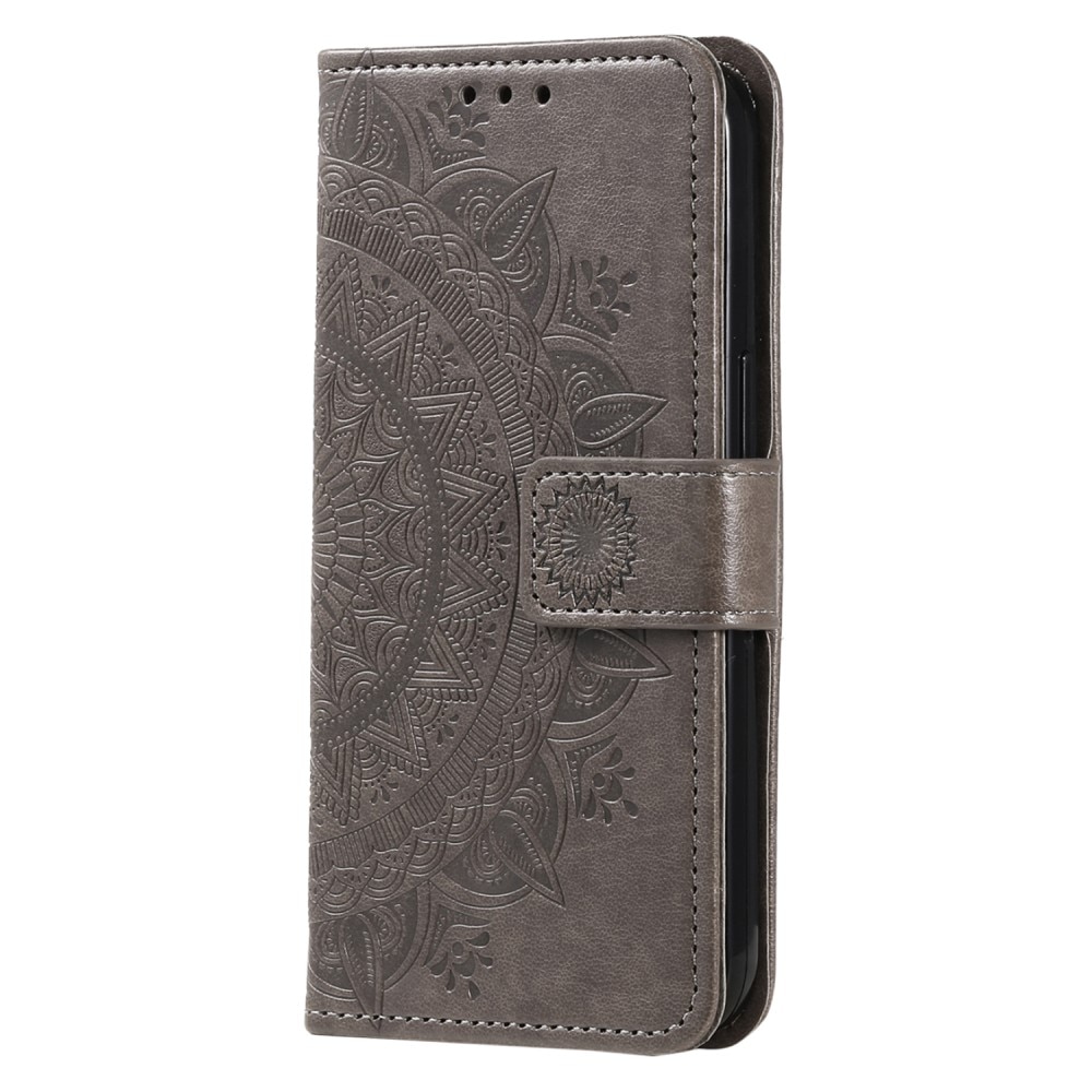 Funda de Cuero Mandala Samsung Galaxy S24 gris