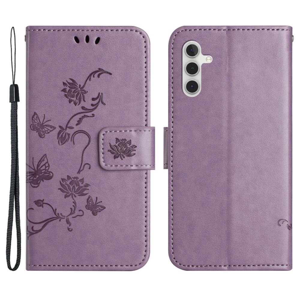 Funda de Cuero con Mariposas Samsung Galaxy S24, Púrpura