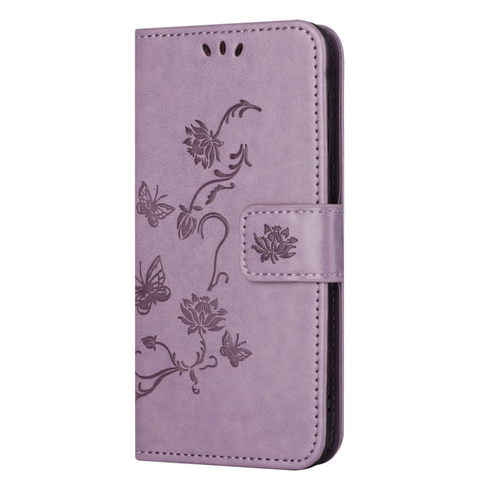Funda de Cuero con Mariposas Samsung Galaxy S24, Púrpura