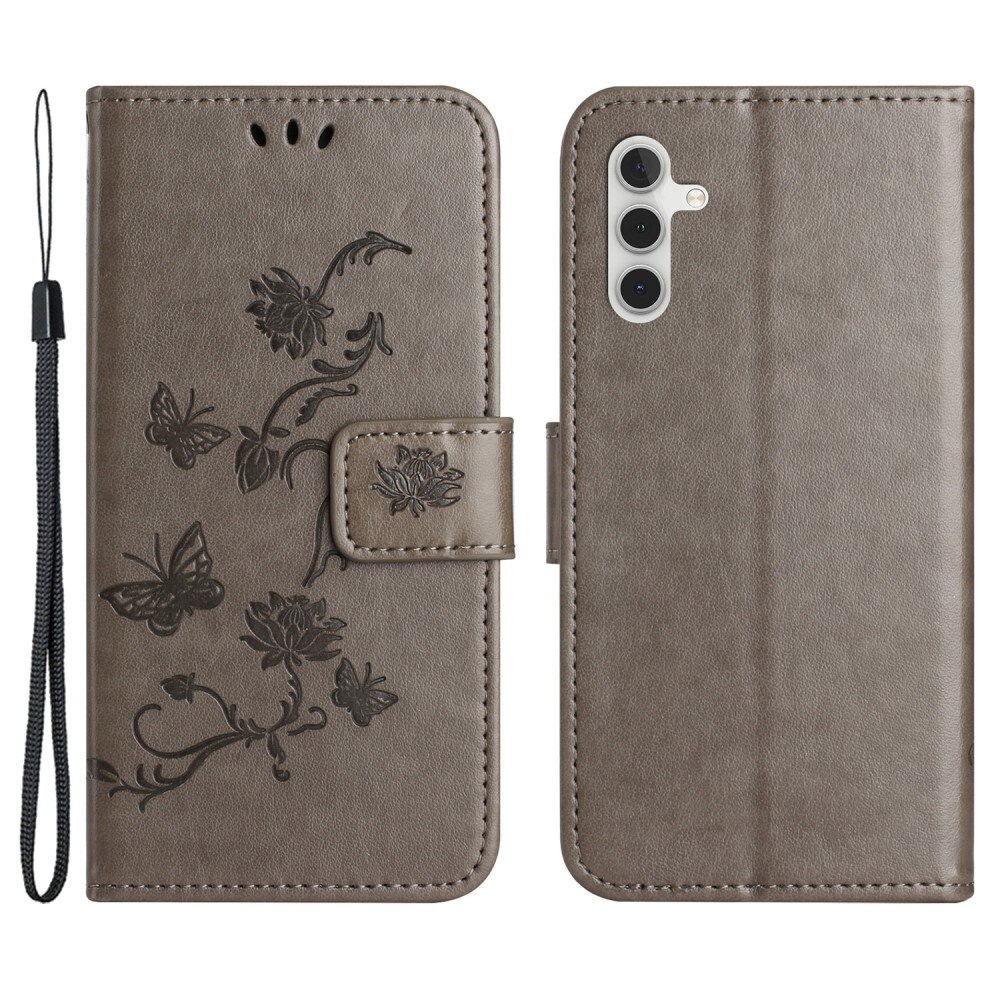 Funda de Cuero con Mariposas Samsung Galaxy S25, Gris