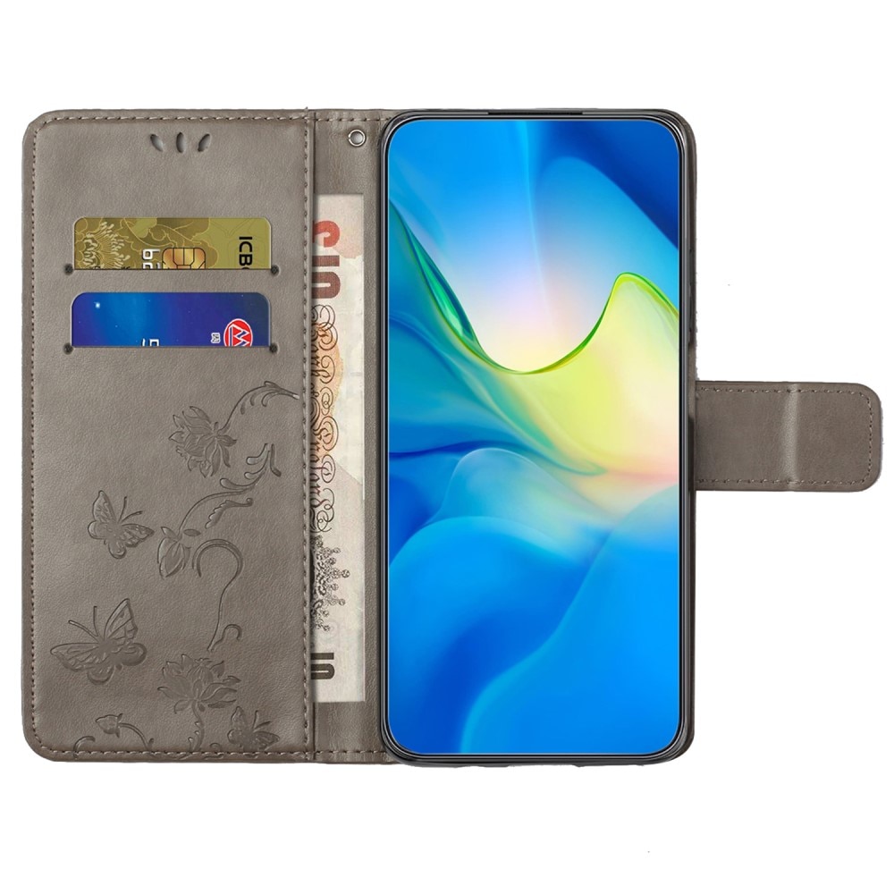 Funda de Cuero con Mariposas Samsung Galaxy S25, Gris