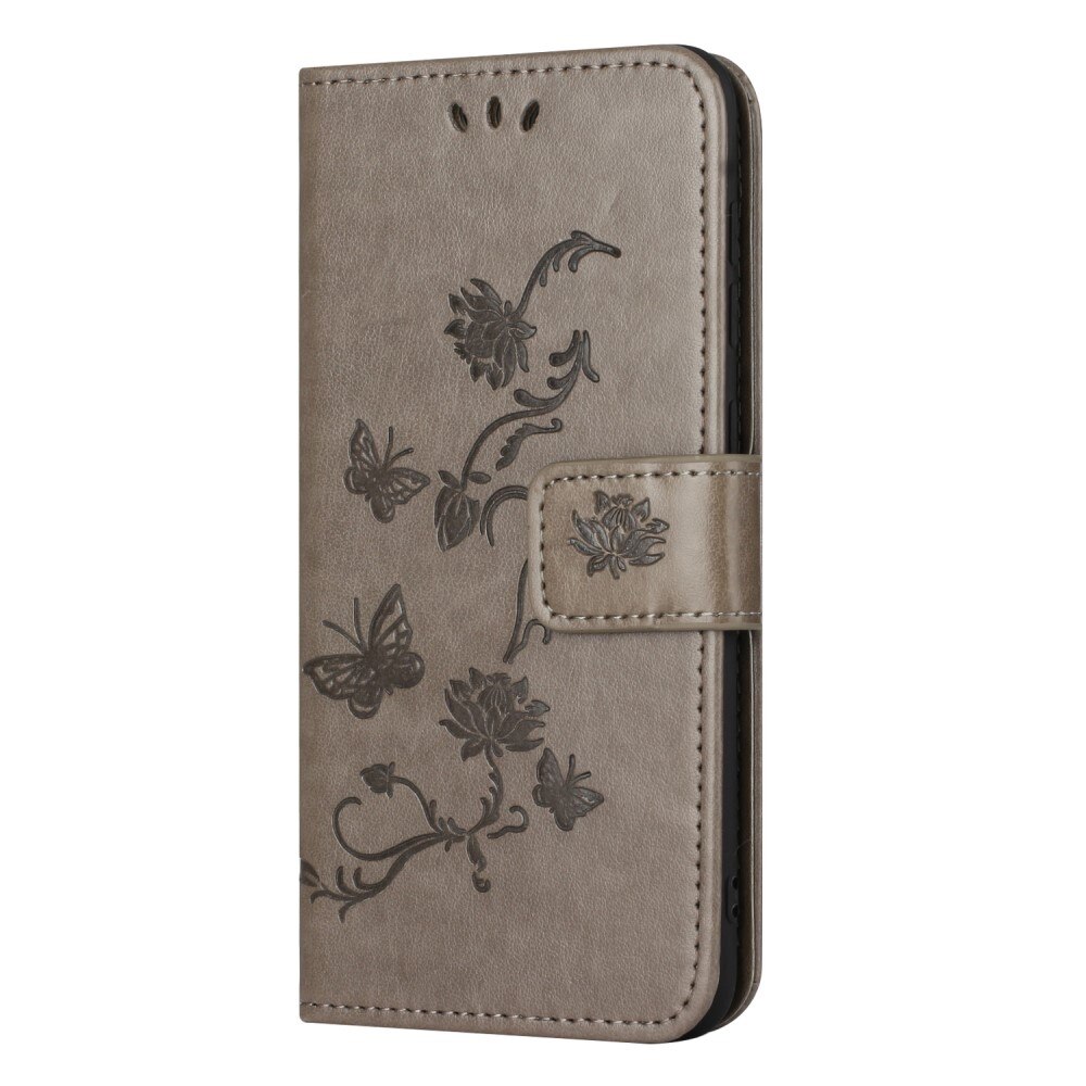 Funda de Cuero con Mariposas Samsung Galaxy S25, Gris