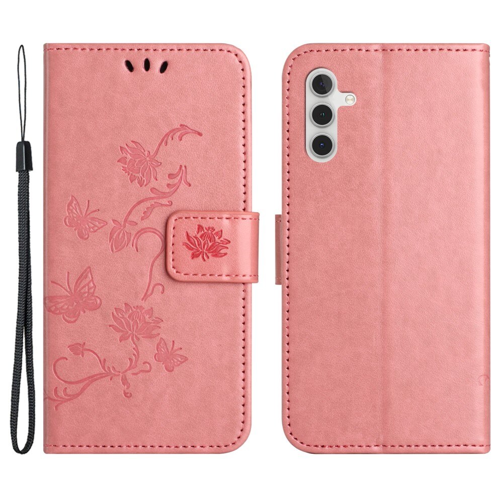 Funda de Cuero con Mariposas Samsung Galaxy S24, Rosa