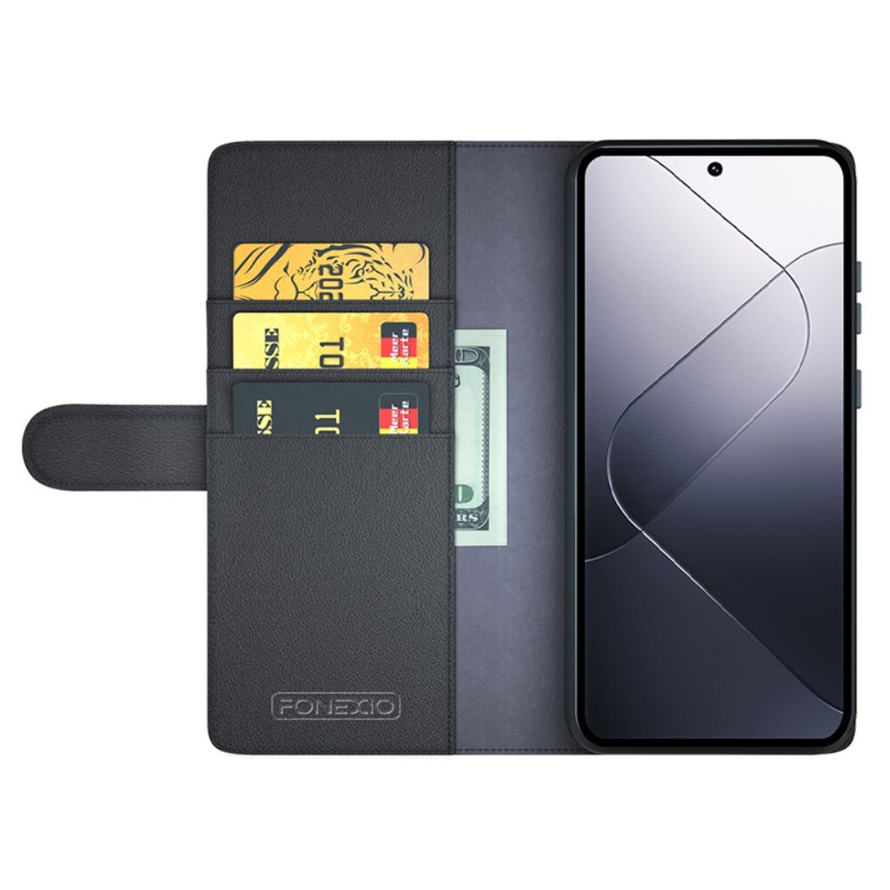 Funda de cuero genuino Xiaomi 14 Pro, Negro