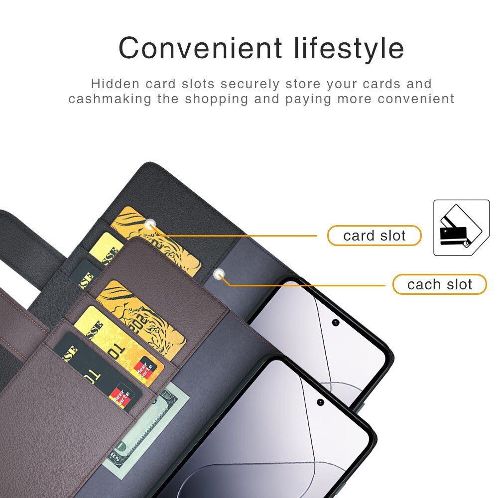Funda de cuero genuino Xiaomi 14 Pro, Negro