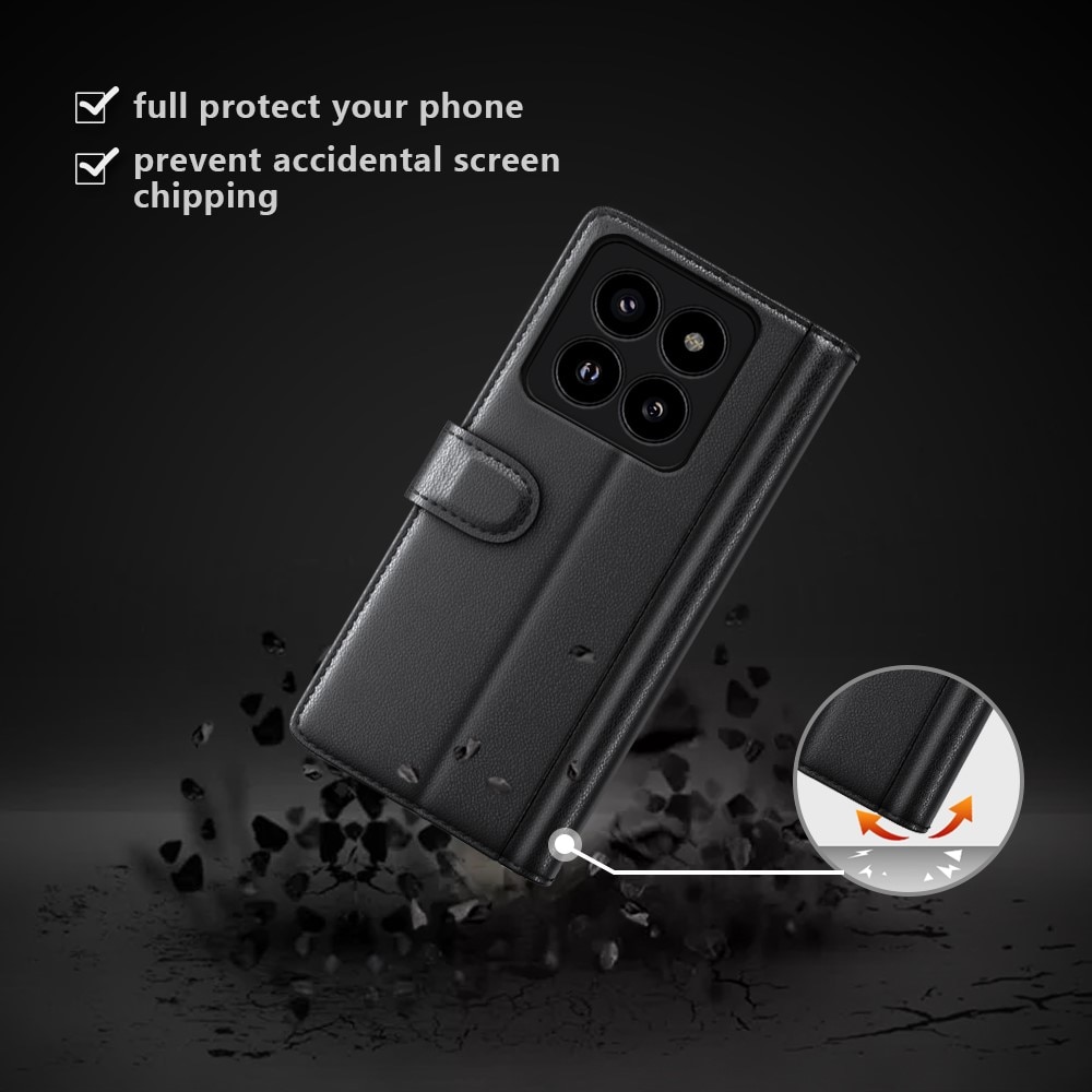 Funda de cuero genuino Xiaomi 14 Pro, negro