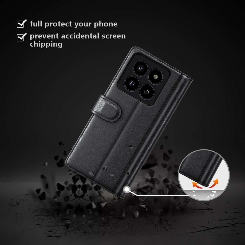 Funda de cuero genuino Xiaomi 14 Pro, Negro