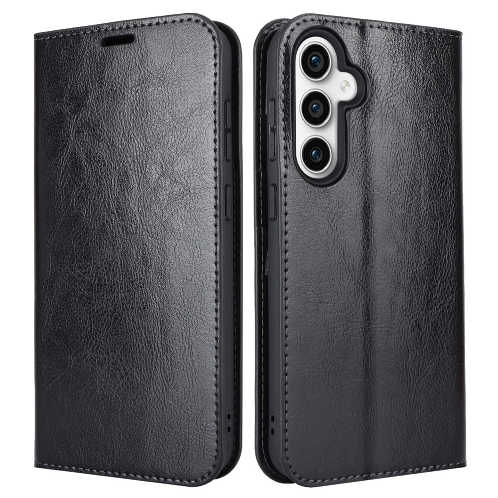 Funda cartera de cuero genuino Samsung Galaxy S23 FE Negro