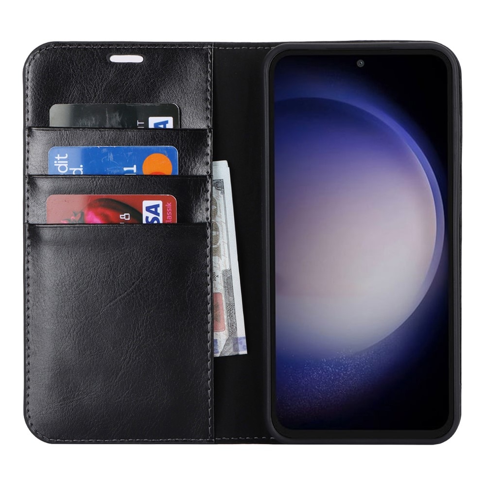 Funda cartera de cuero genuino Samsung Galaxy S23 FE Negro