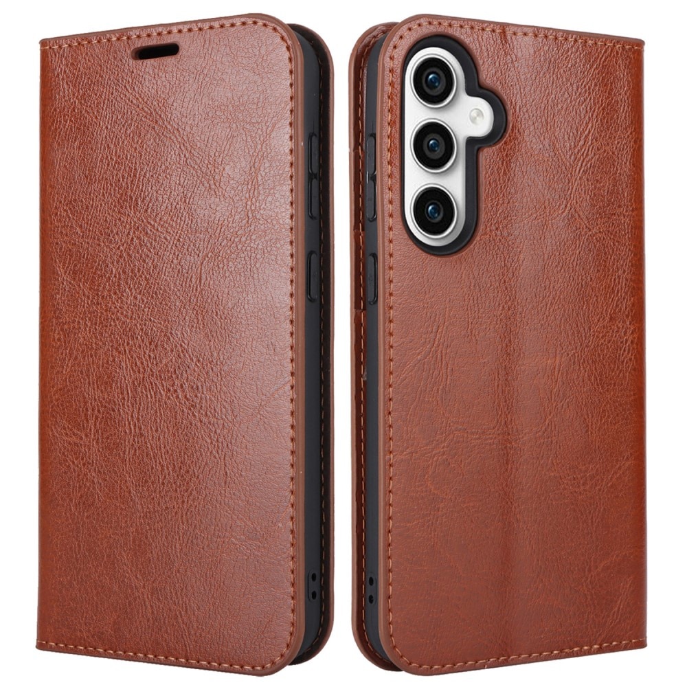 Funda cartera de cuero genuino Samsung Galaxy S23 FE Marrón
