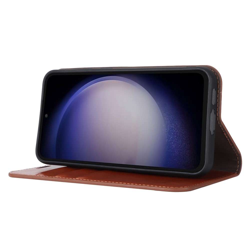 Funda cartera de cuero genuino Samsung Galaxy S23 FE marrón
