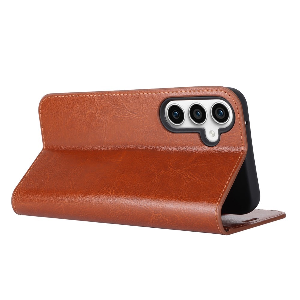 Funda cartera de cuero genuino Samsung Galaxy S23 FE Marrón