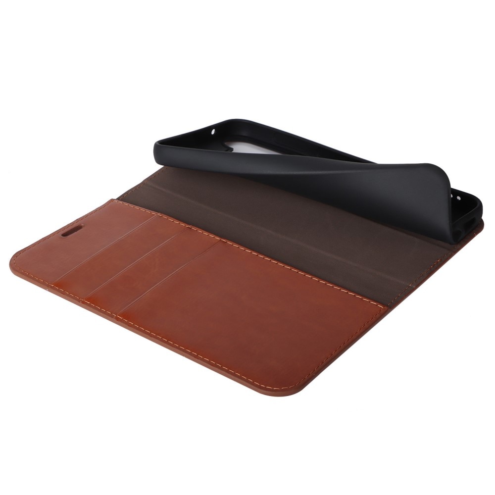 Funda cartera de cuero genuino Samsung Galaxy S23 FE Marrón