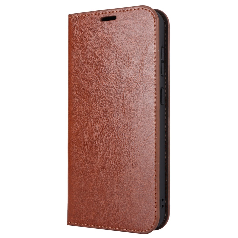 Funda cartera de cuero genuino Samsung Galaxy S23 FE Marrón