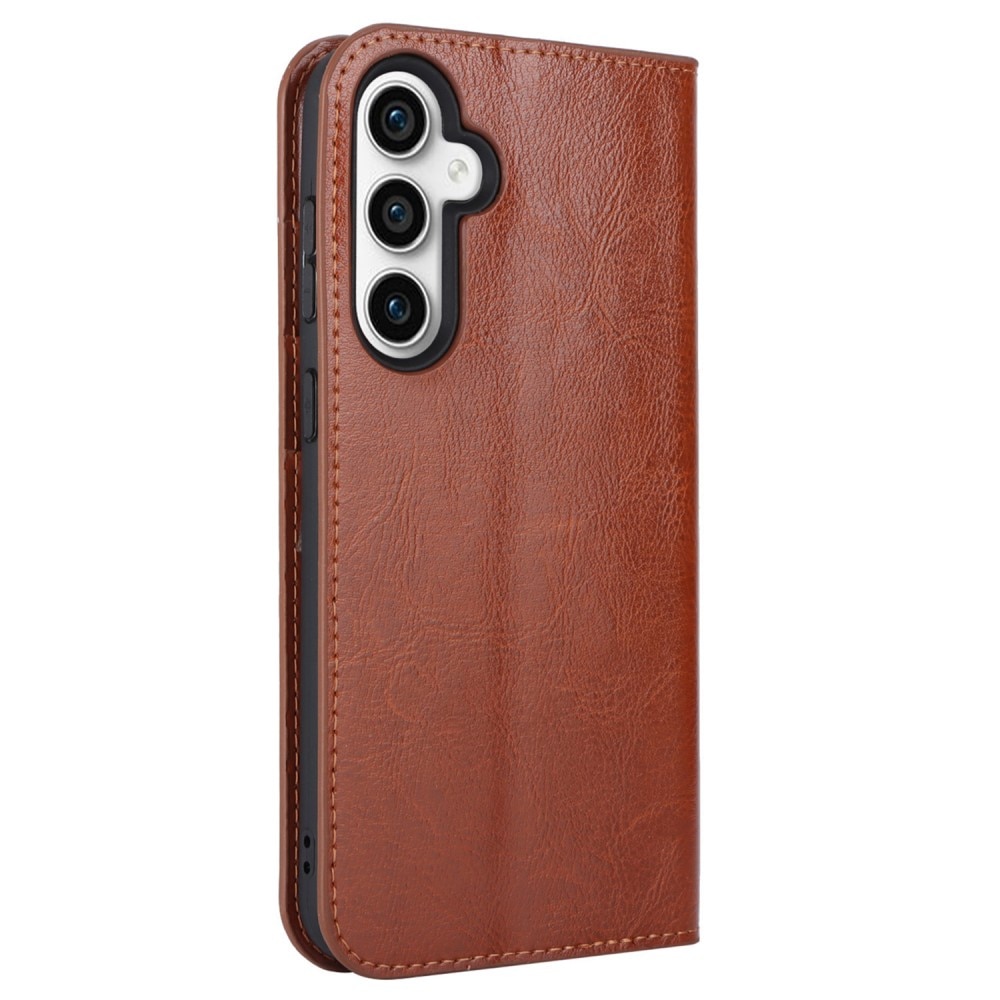 Funda cartera de cuero genuino Samsung Galaxy S23 FE Marrón