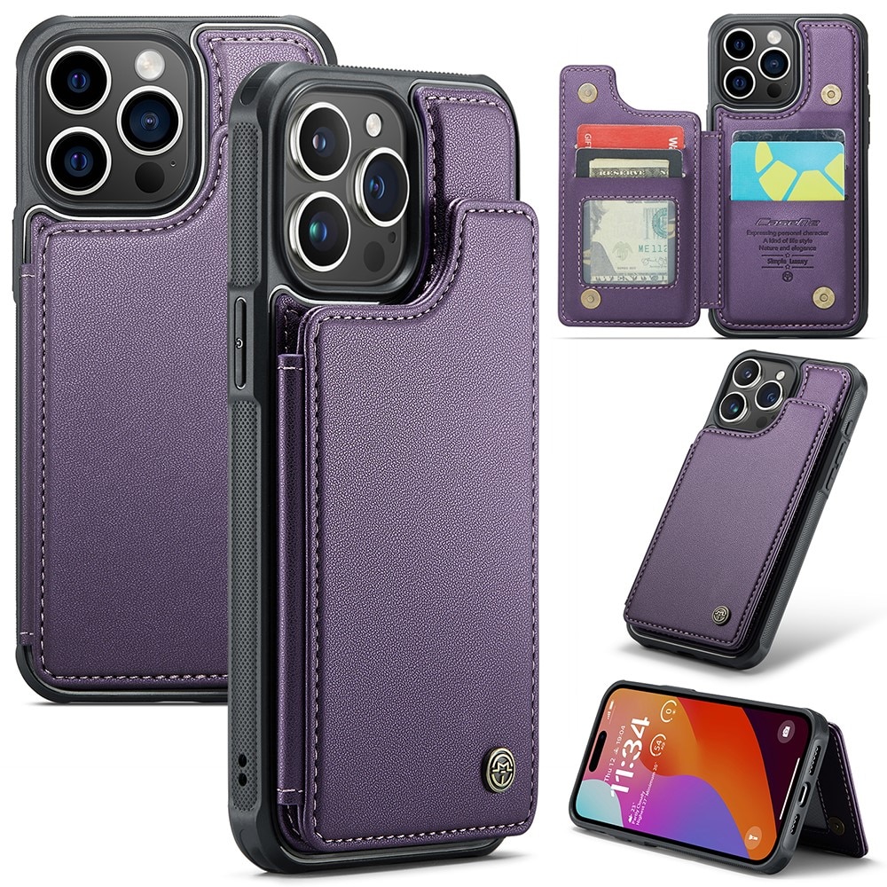 Funda con tarjetero anti-RFID iPhone 15 Pro violeta