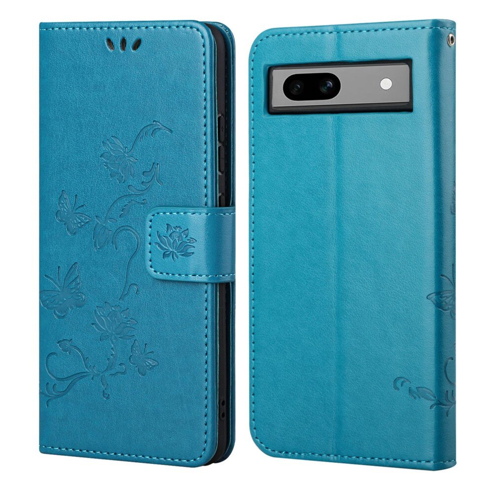 Funda de Cuero con Mariposas Google Pixel 8a, azul