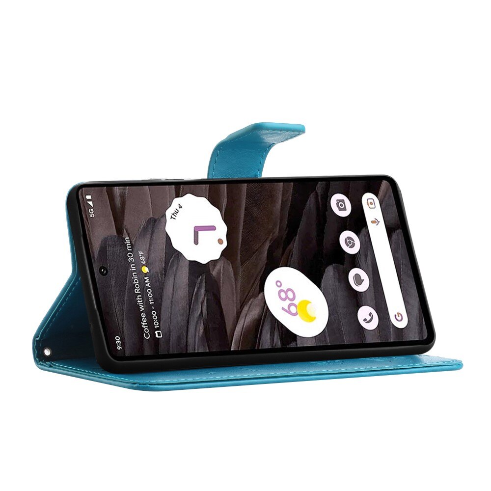 Funda de Cuero con Mariposas Google Pixel 8a, Azul