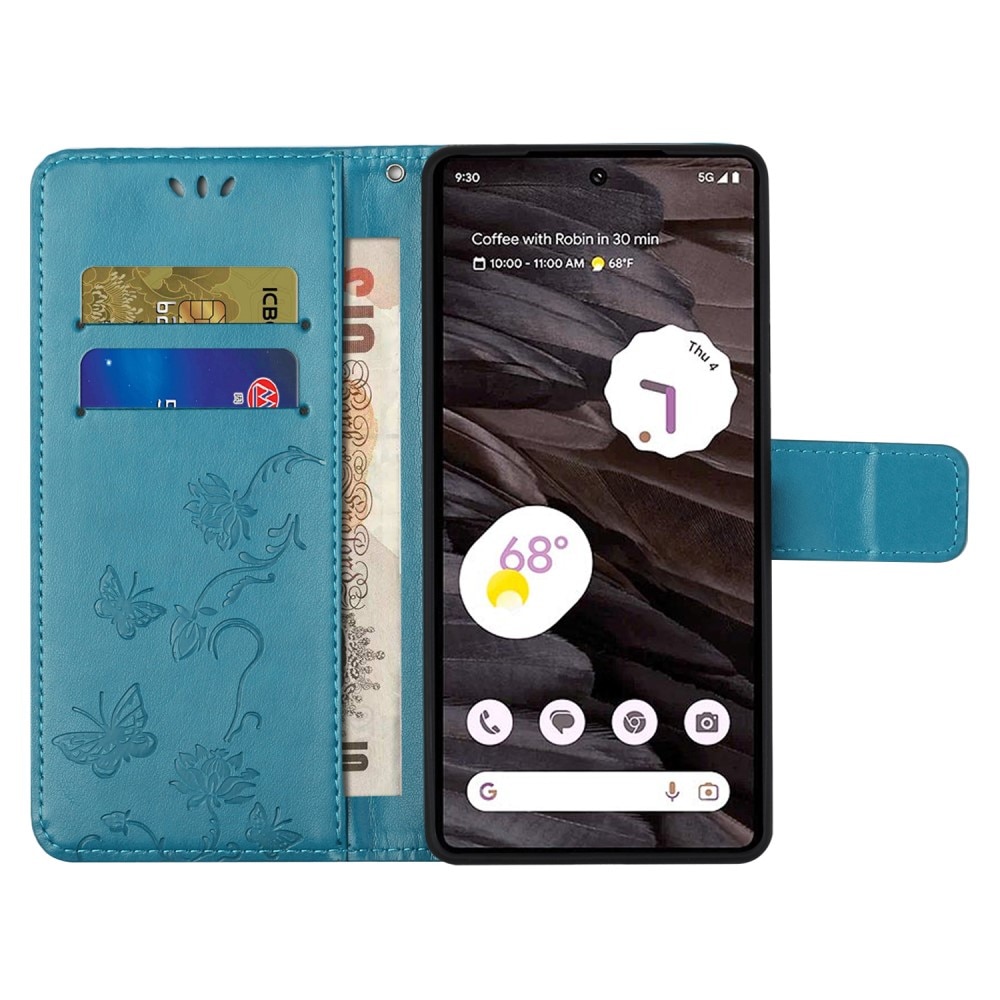 Funda de Cuero con Mariposas Google Pixel 8a, azul