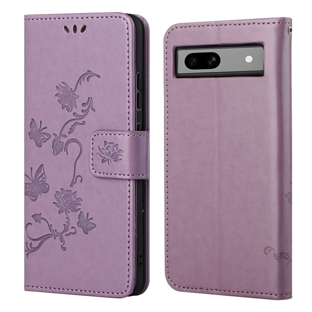 Funda de Cuero con Mariposas Google Pixel 8a, violeta