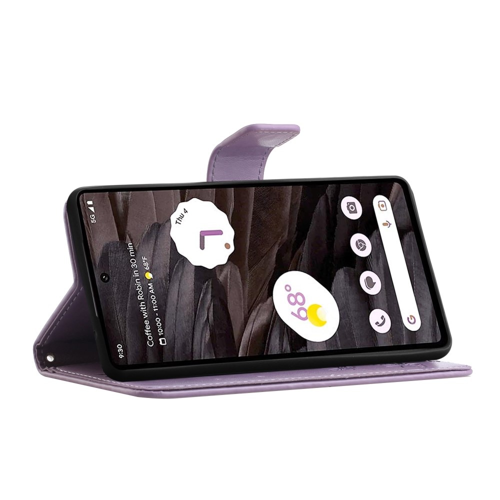 Funda de Cuero con Mariposas Google Pixel 8a, Púrpura