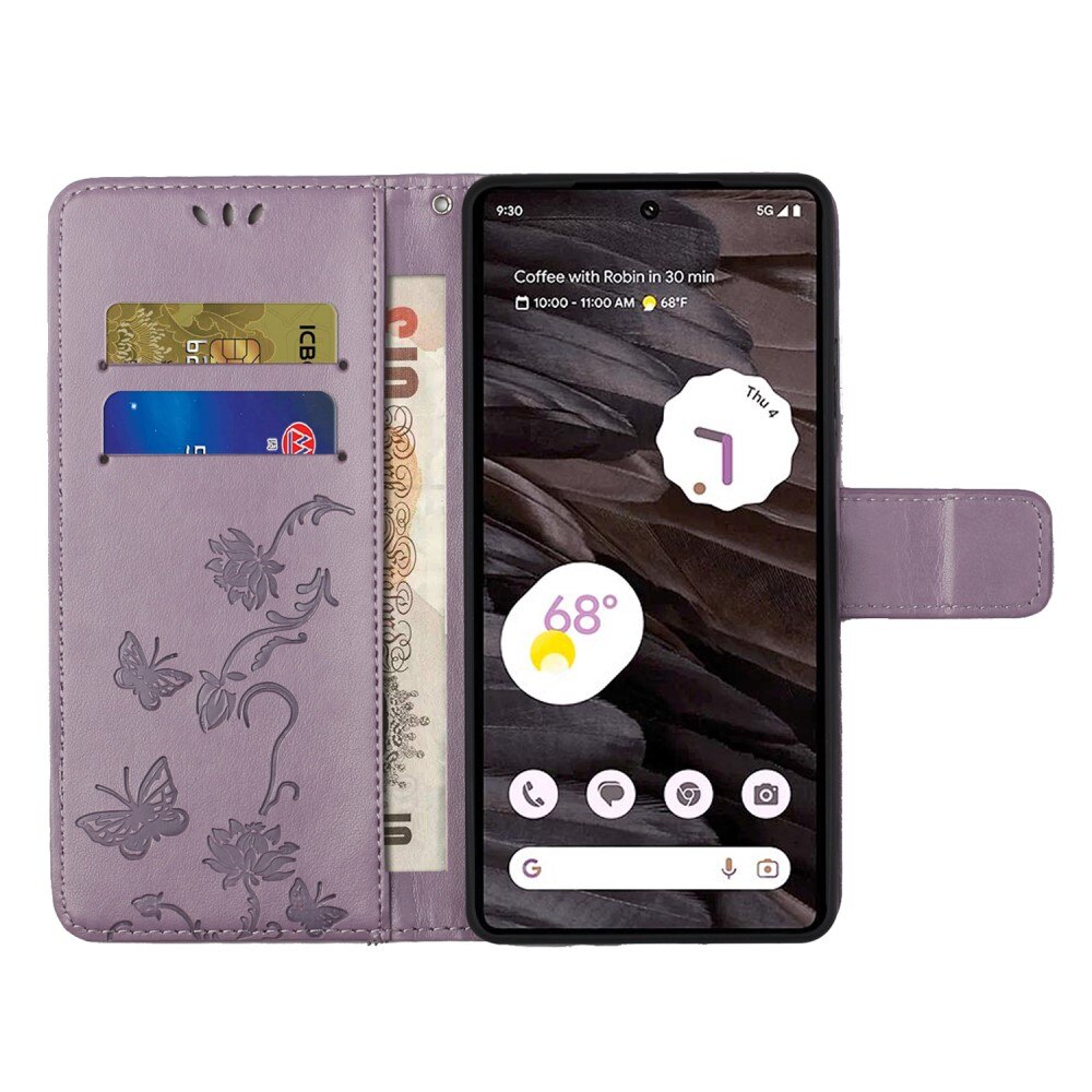 Funda de Cuero con Mariposas Google Pixel 8a, violeta