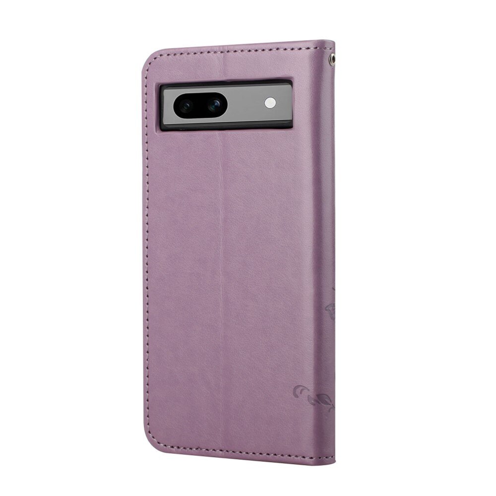 Funda de Cuero con Mariposas Google Pixel 8a, Púrpura