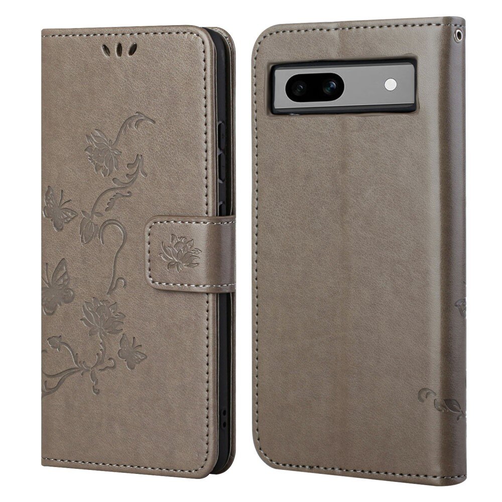 Funda de Cuero con Mariposas Google Pixel 8a, Gris