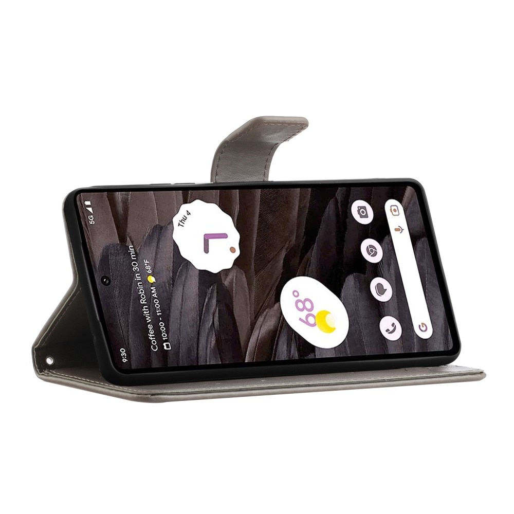 Funda de Cuero con Mariposas Google Pixel 8a, Gris