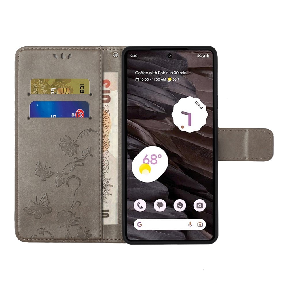 Funda de Cuero con Mariposas Google Pixel 8a, Gris