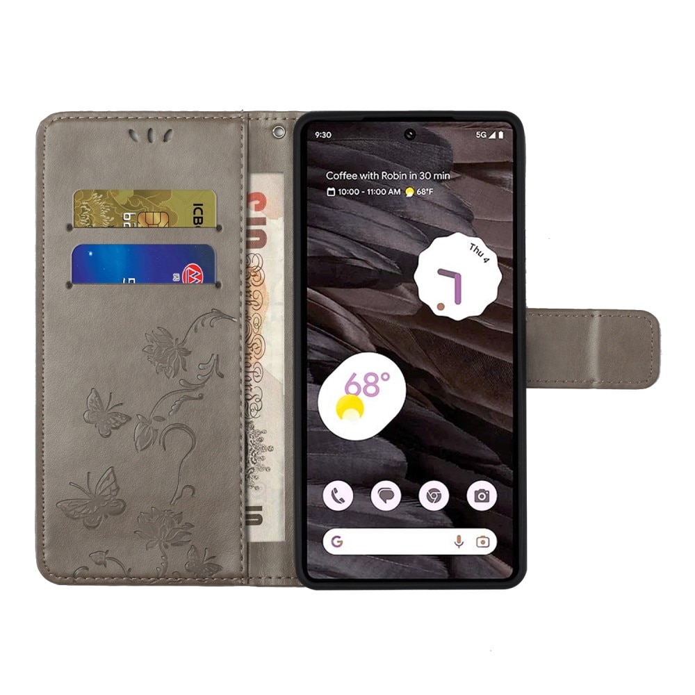 Funda de Cuero con Mariposas Google Pixel 8a, gris