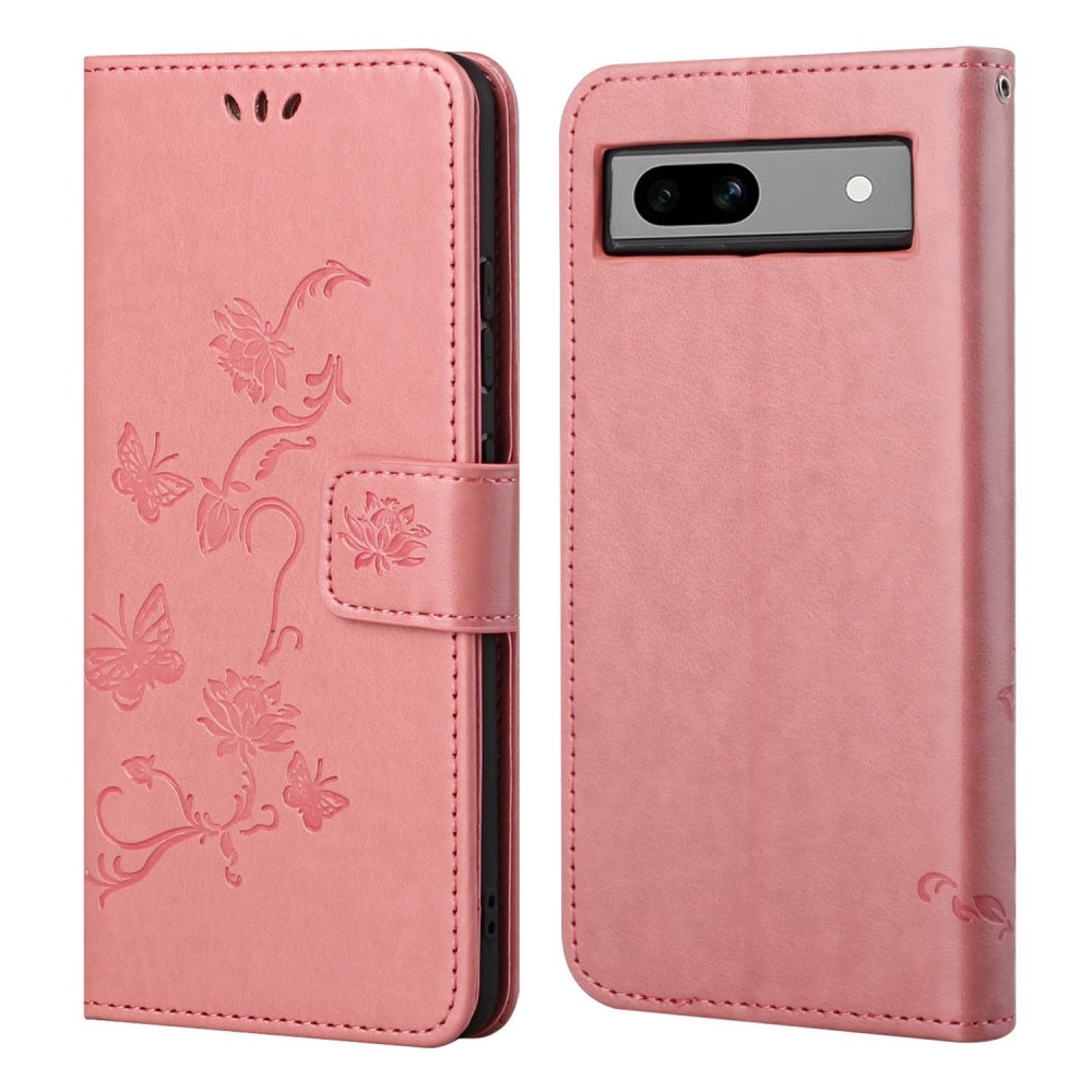 Funda de Cuero con Mariposas Google Pixel 8a, Rosa