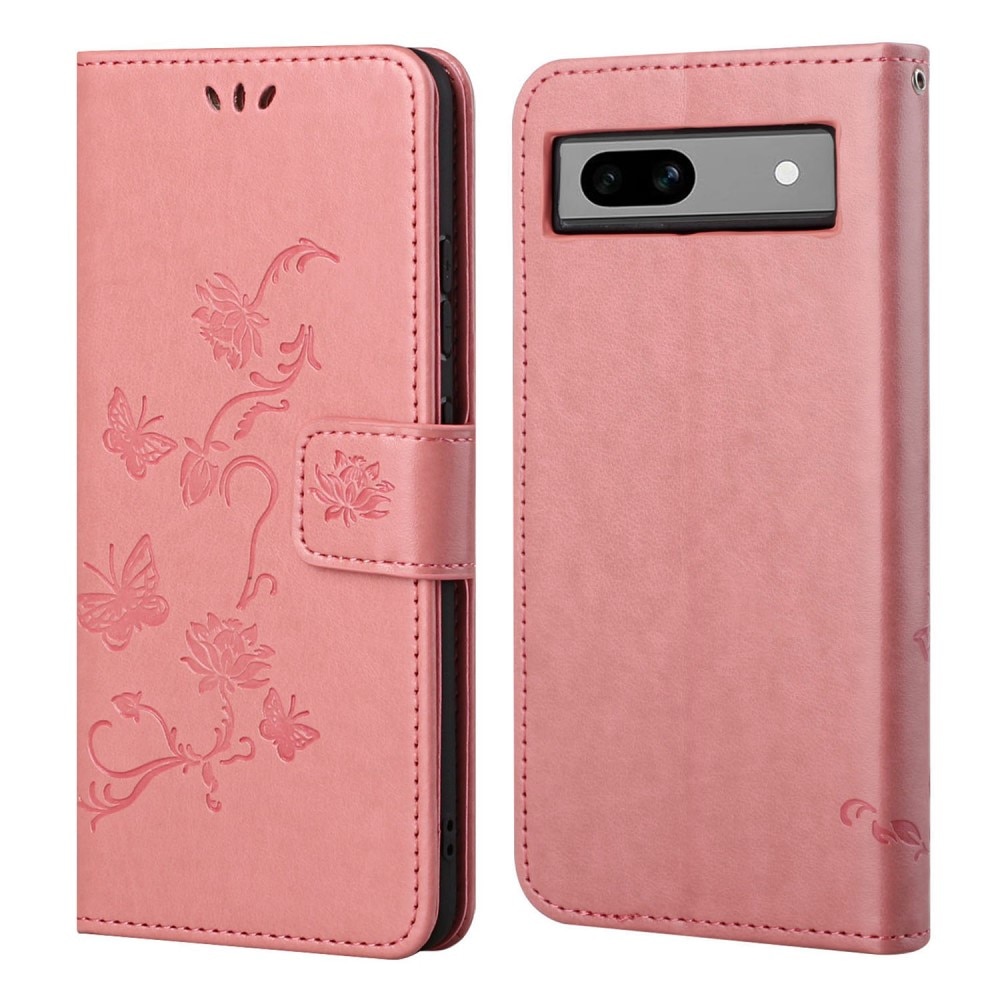 Funda de Cuero con Mariposas Google Pixel 8a, rosado