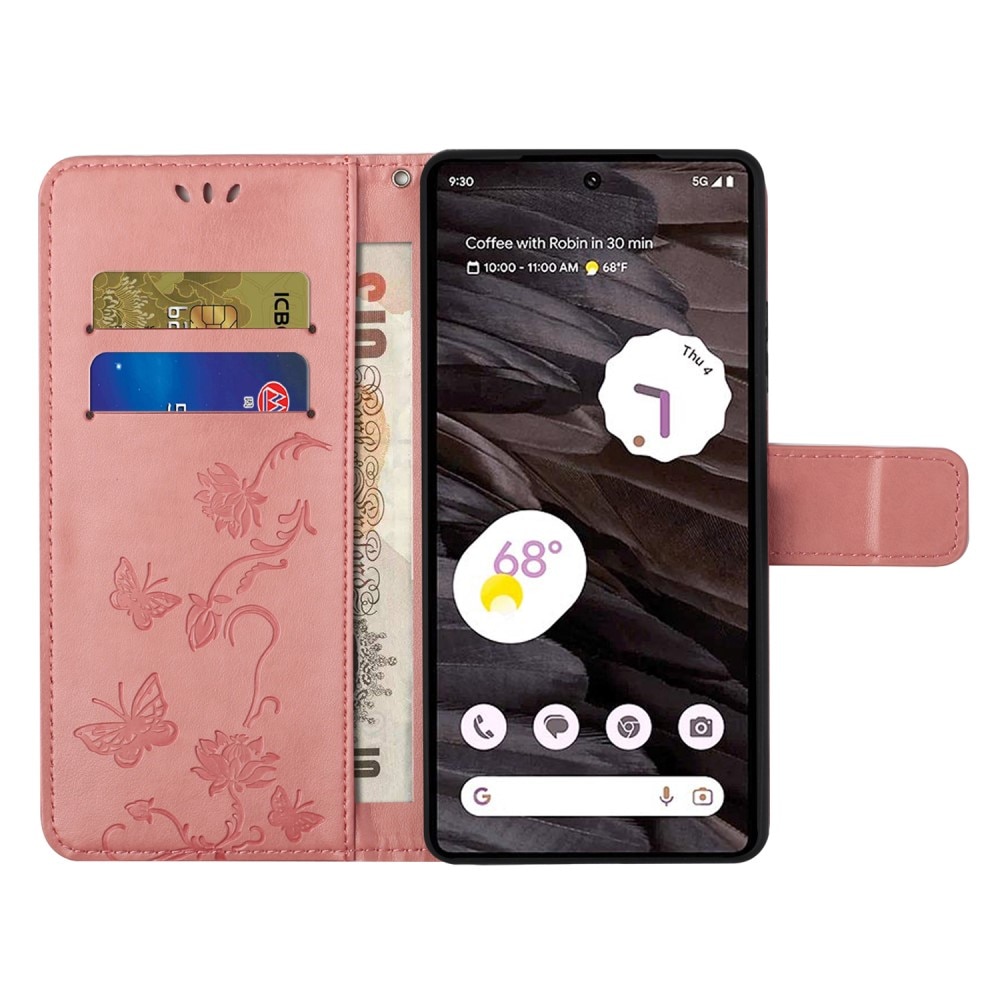 Funda de Cuero con Mariposas Google Pixel 8a, rosado