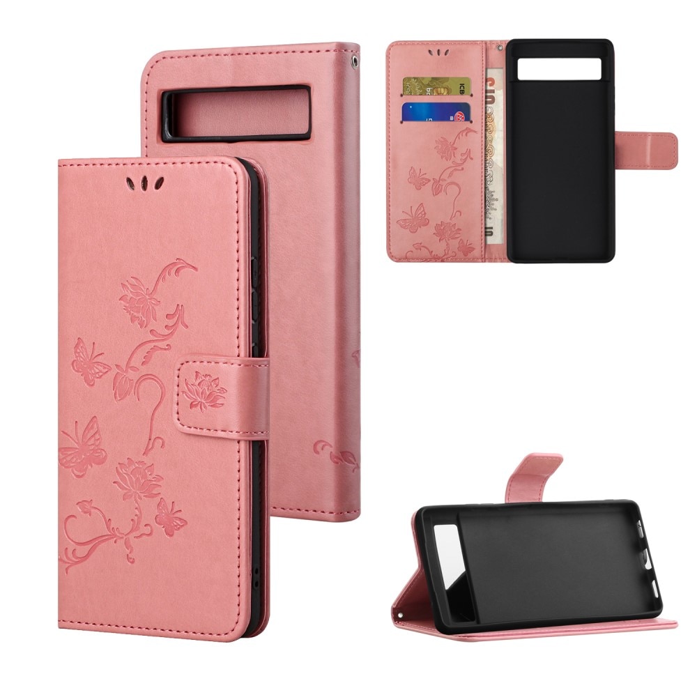Funda de Cuero con Mariposas Google Pixel 8a, Rosa