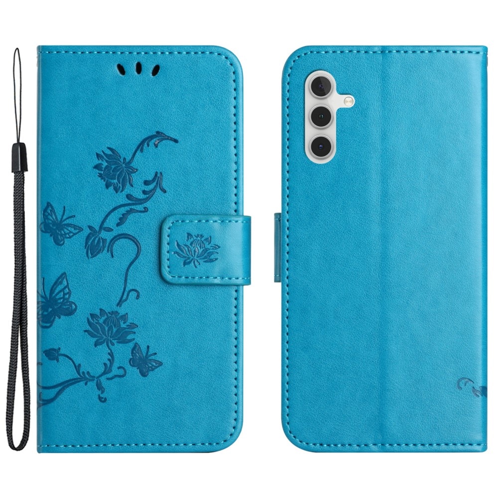 Funda de Cuero con Mariposas Samsung Galaxy A35, Azul