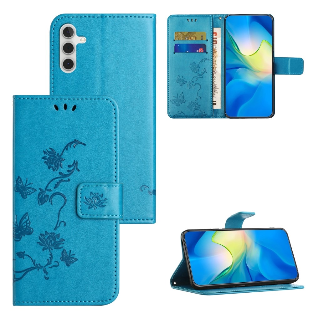 Funda de Cuero con Mariposas Samsung Galaxy A35, azul